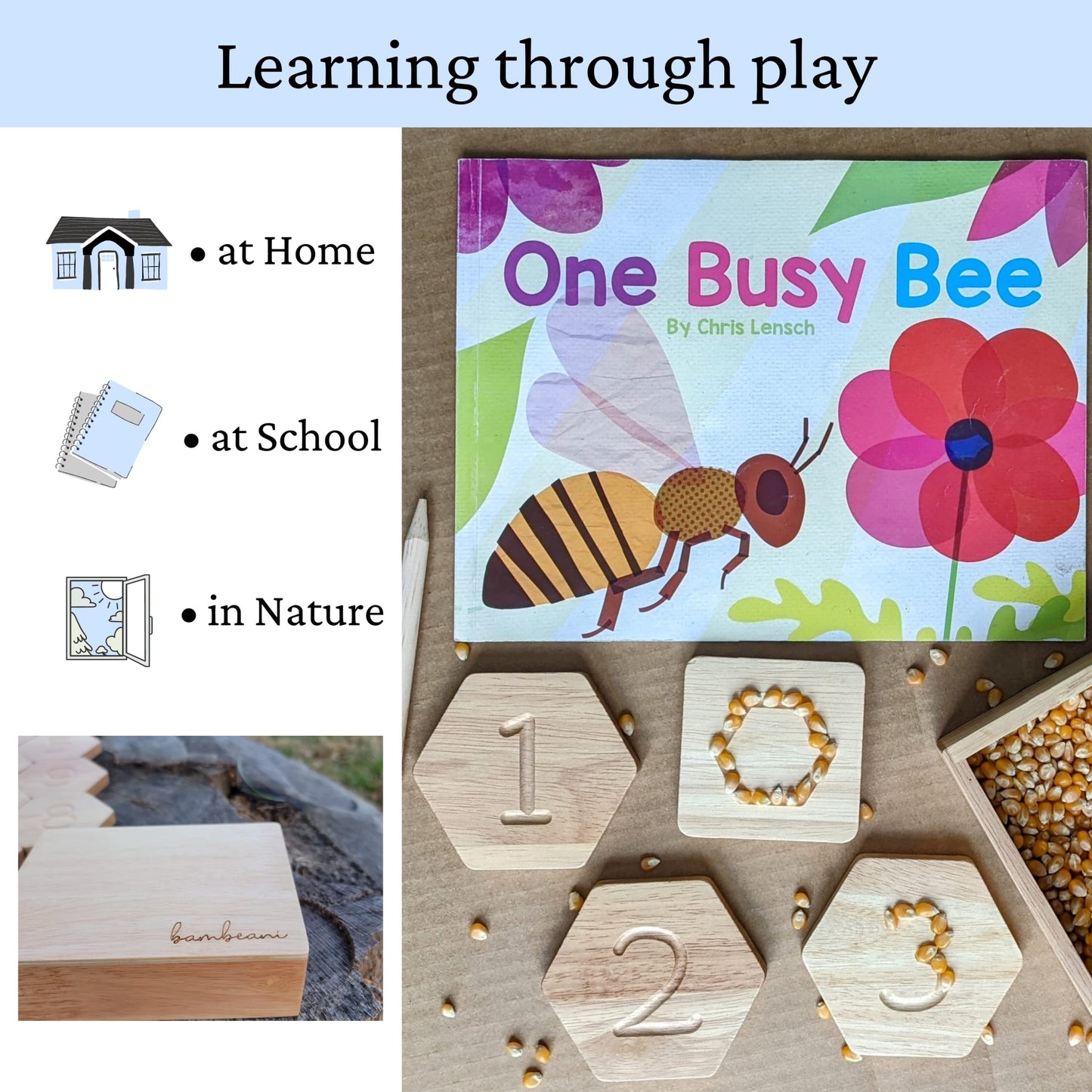 Bambeani Number Tracing | Double Sided Wooden Montessori Math & Counting Toy | Toddler Sensory Play | Tracing Numbers For Preschool