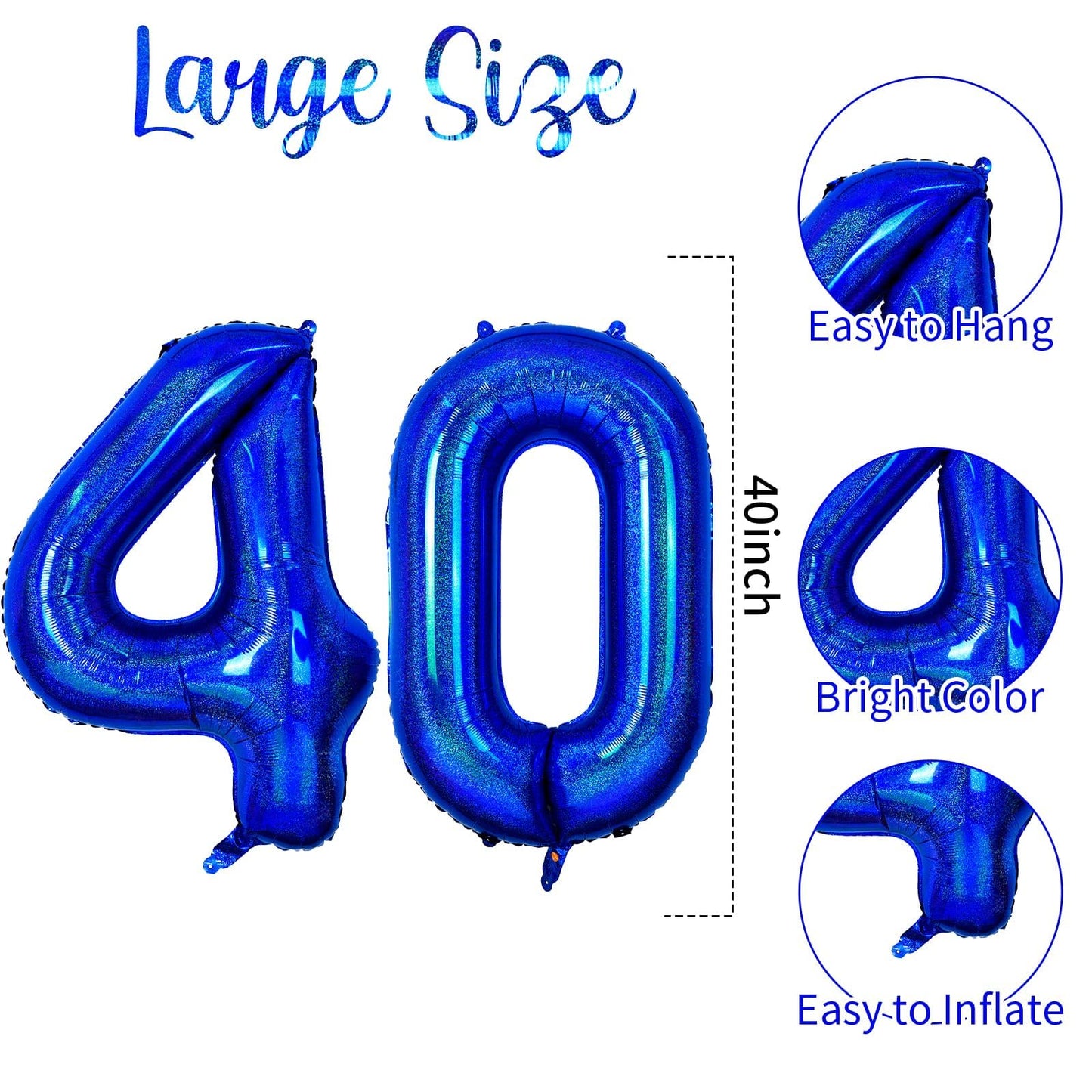 Number 40 Balloon 40 Inch, Navy Blue Big Number Balloon, Giant Foil 40 Balloons Numbers, Helium Birthday Balloons Number For Wom