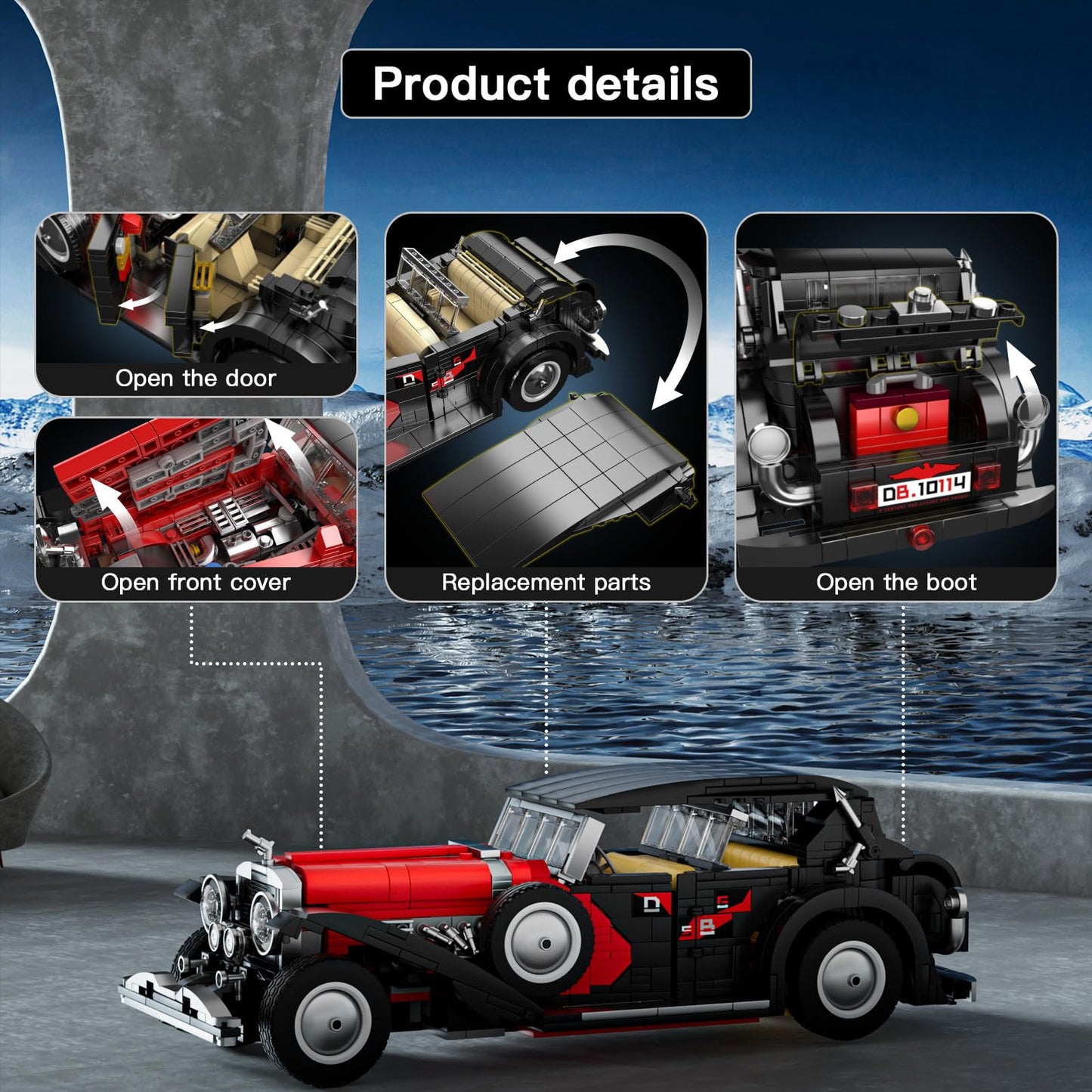 Mould King Vintage Car Building Set, 1380 Pieces, Plastic Model for Adults & Kids, 13"x4.6"x3.9" Collectible Retro Antique Vehicle