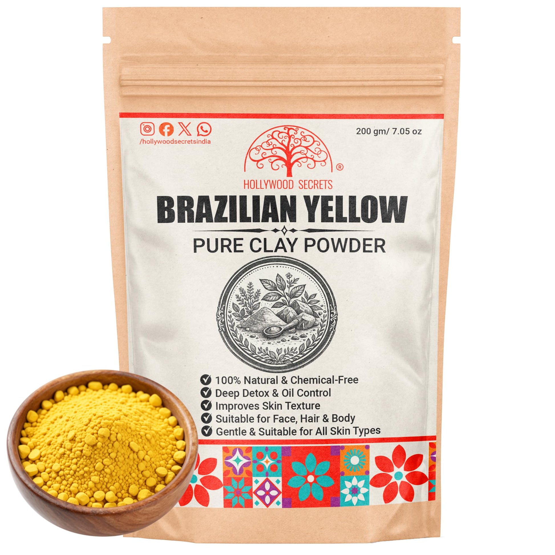 Hollywood Secrets Clay Powders 200Gms (Pure Brazilian Yellow Clay)