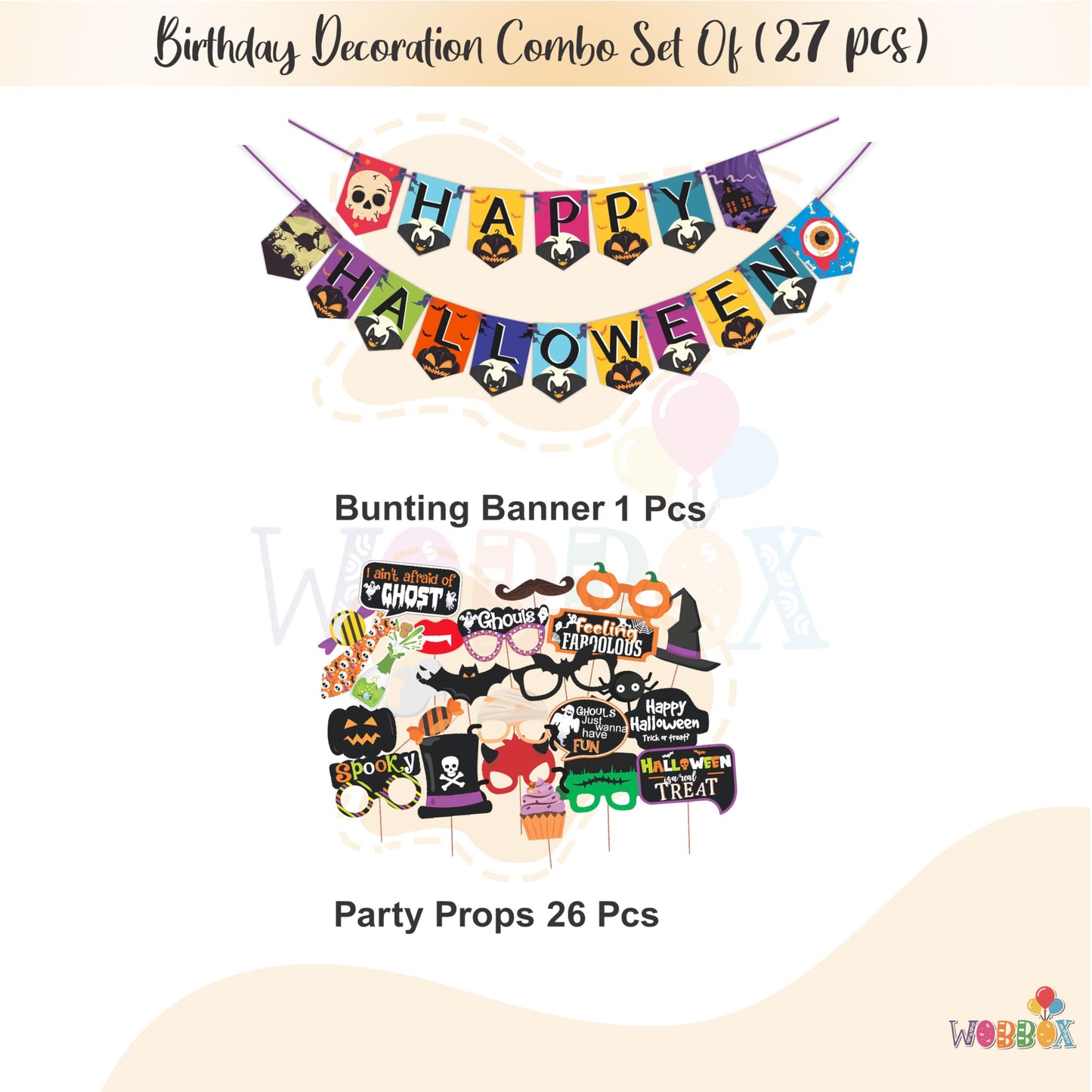 Wobbox Halloween Party Prop Photo Booth Props Diy Kit With Bunting Banner For Party Supplies Featuring Boo Pumpkin Ghost Hallowe