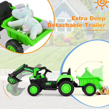 Mellcom Ride On Excavator With Detachable Trailer, 12V Kids Electric Vehicles Ride On Toy With Remote Control, Kids Car With Dig