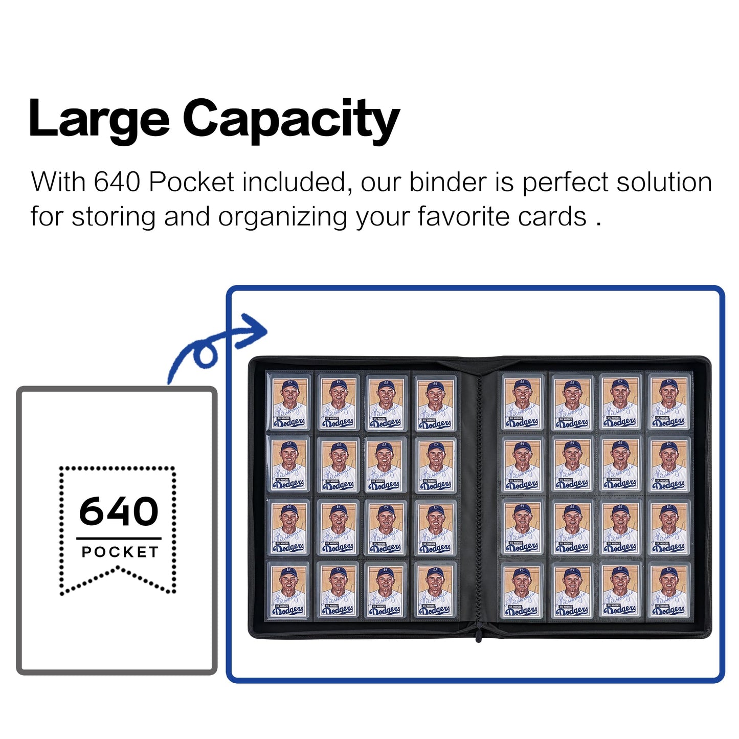 D DACCKIT Toploader Binder  Holds 640 Toploaders - 16-Pocket Top Loader Binder for 3 x 4 Rigid Card Holders for Trading Cards or Sports Cards(Model A Classic Black)