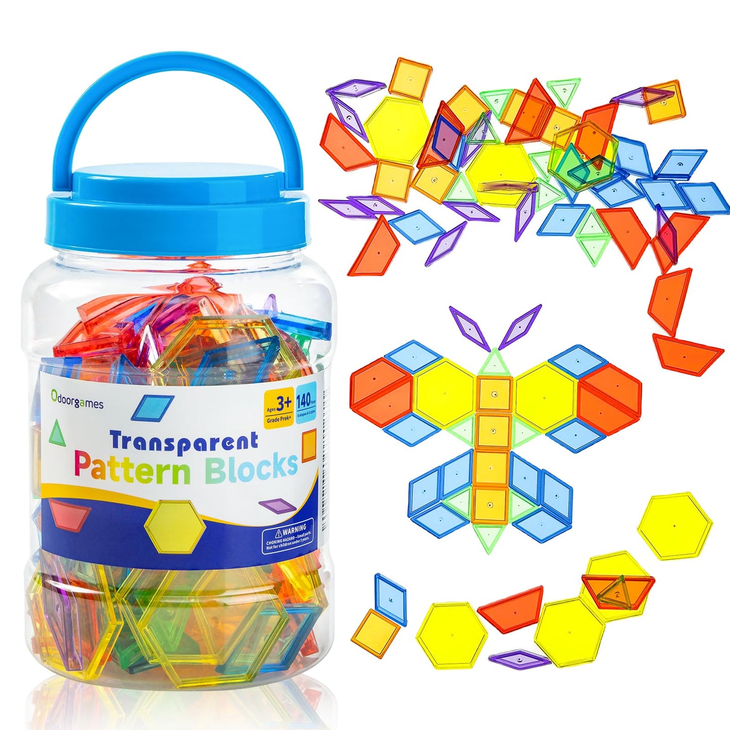 Odoorgames 140 Pcs Translucent Pattern Blocks - Educational Light Table Manipulatives And Accessories - Fun And Engaging Geometr