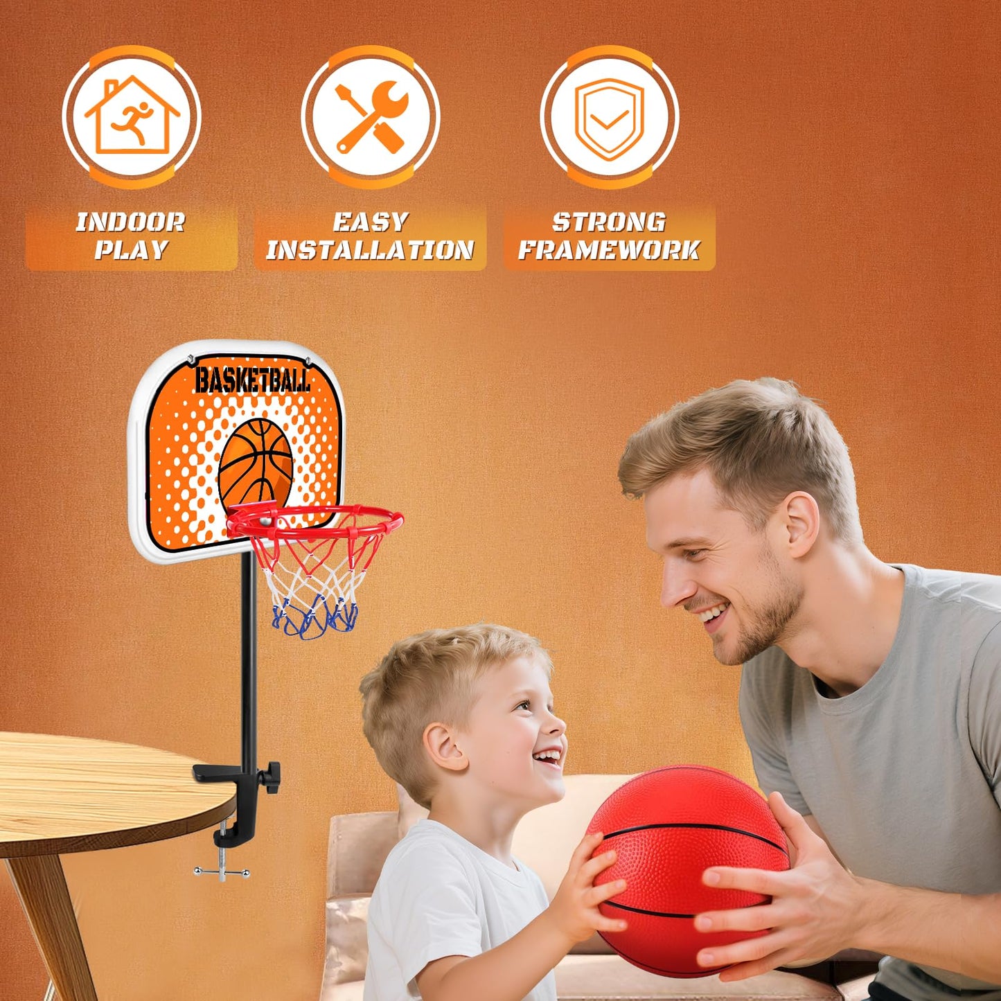 NZQXJXZ Indoor Basketball Hoop Tabletop Basketball Hoop Indoor with Clips Mini Desktop Basketball.Hoop Set with Two Balls Mini Hoops for Desk Table Bedroom Basketball Toys for Kids and mature-themed