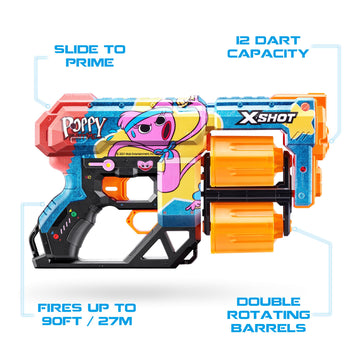 X-Shot Skins Dread Blaster - Poppy Playtime (Kissy) By Zuru With 12 Darts, Rotating Double Barrel, Air Pocket Dart Technology, Toy Foam Blaster For Kids, Teens And Adults