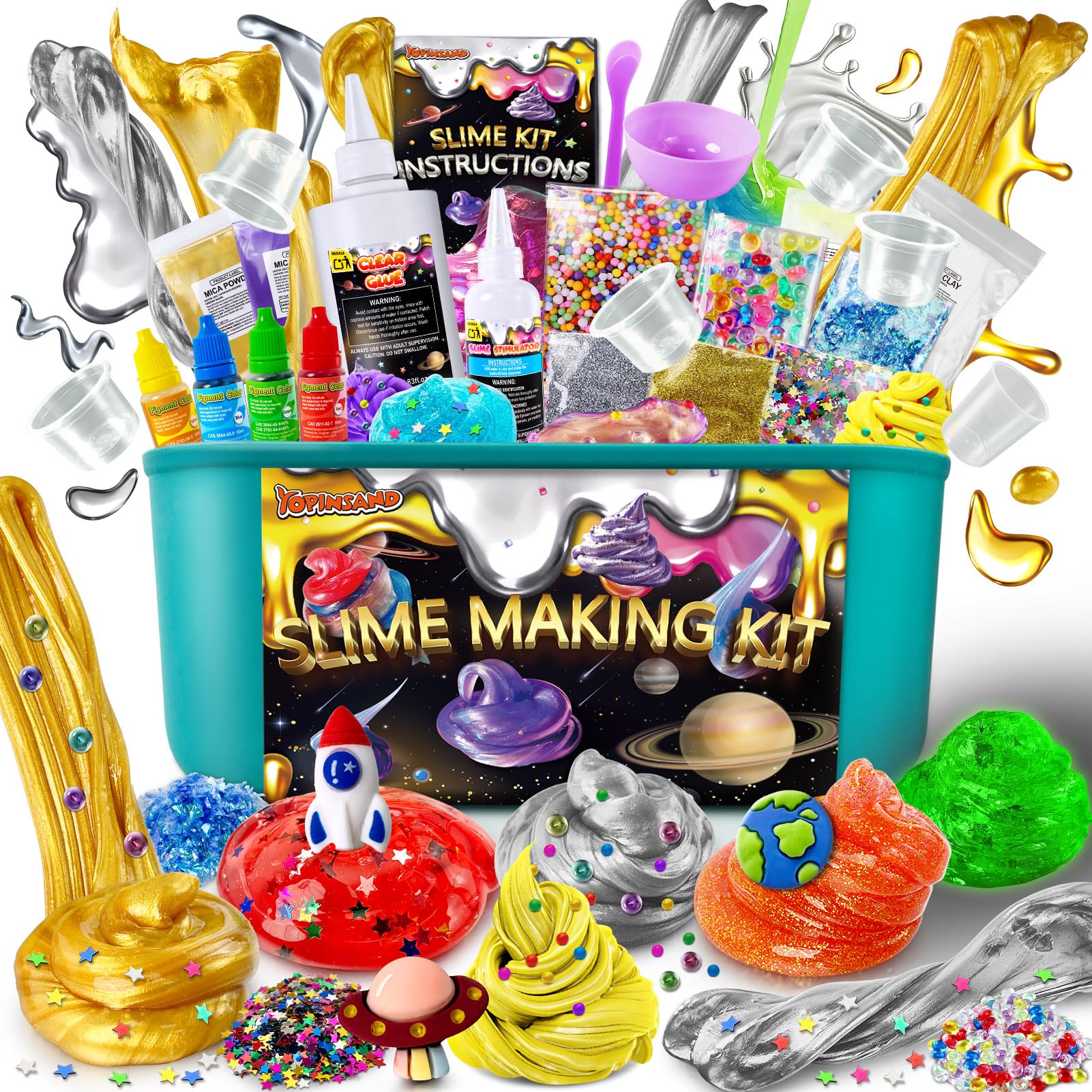 Metallic Slime Kit for Girls  Glimmer Crunchy  Galaxy Slime Making Kit for Girls Boys 3-12  Glow in The Dark DIY Slime Kit with Add-ins  Foam Balls  Charms  Glitters  Party Favors Gift Toys for Kids