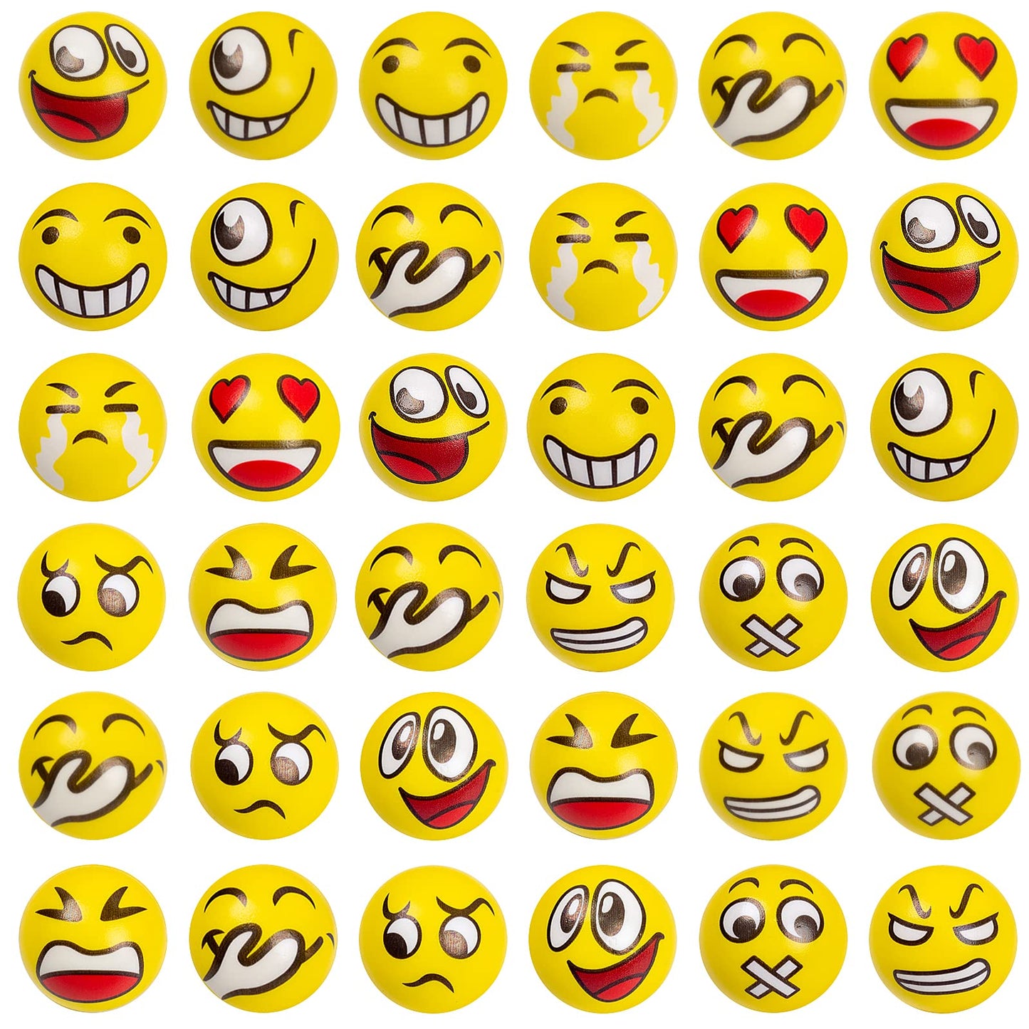 Lovestown Mini Stress Balls, 36Pcs 2Inch Smiley Face Stress Balls Yellow Funny Foam Stress Relief Toys For School Carnival Reward Student Prizes