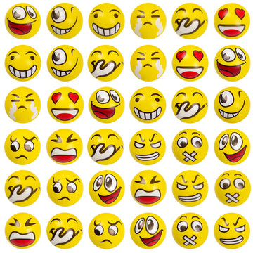 Lovestown Mini Stress Balls, 36Pcs 2Inch Smiley Face Stress Balls Yellow Funny Foam Stress Relief Toys For School Carnival Reward Student Prizes