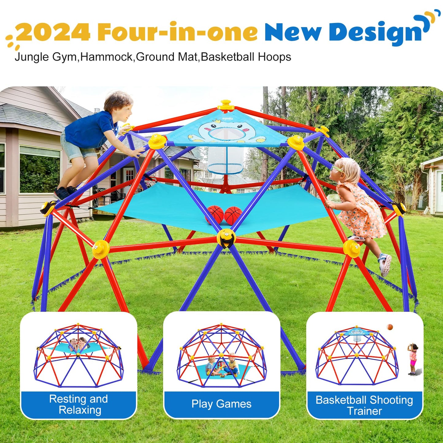 Zupapa Climbing Dome With Hammock, Supports Up To 1000Lbs Jungle Gym, 10Ft Dome Climber With Hammock For Kids 3 To 10 Outdoor Play Equipment