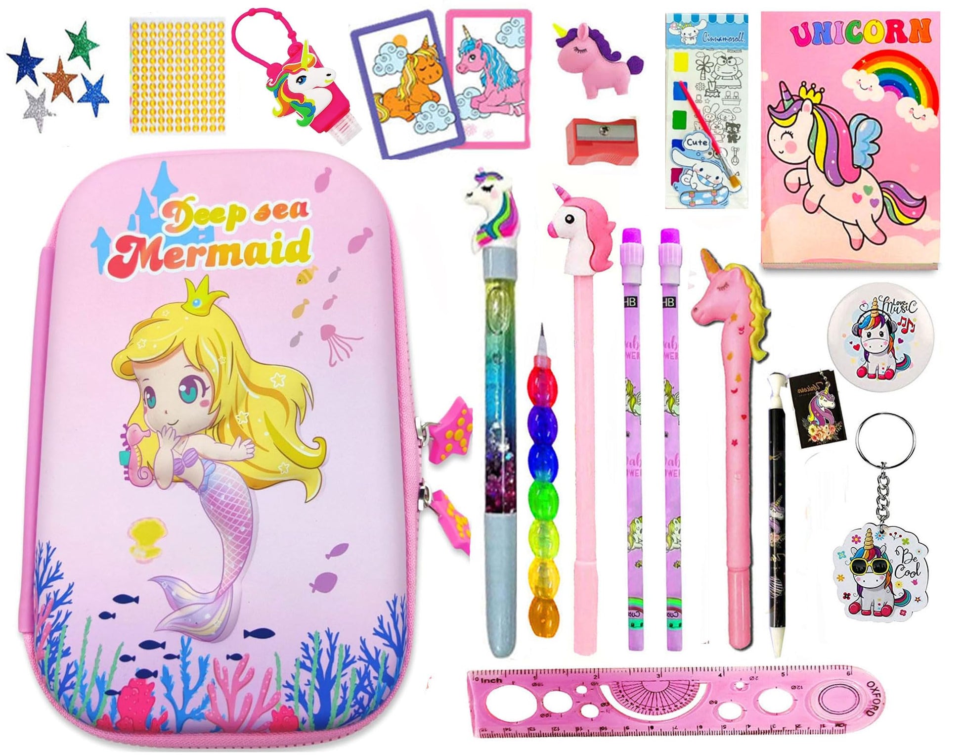 Kobbet Unicorn Theme 3D Big Pouch For Girls With Stationery Large Capacity Big Pouch With All Stationery For Girls Birthday Gift