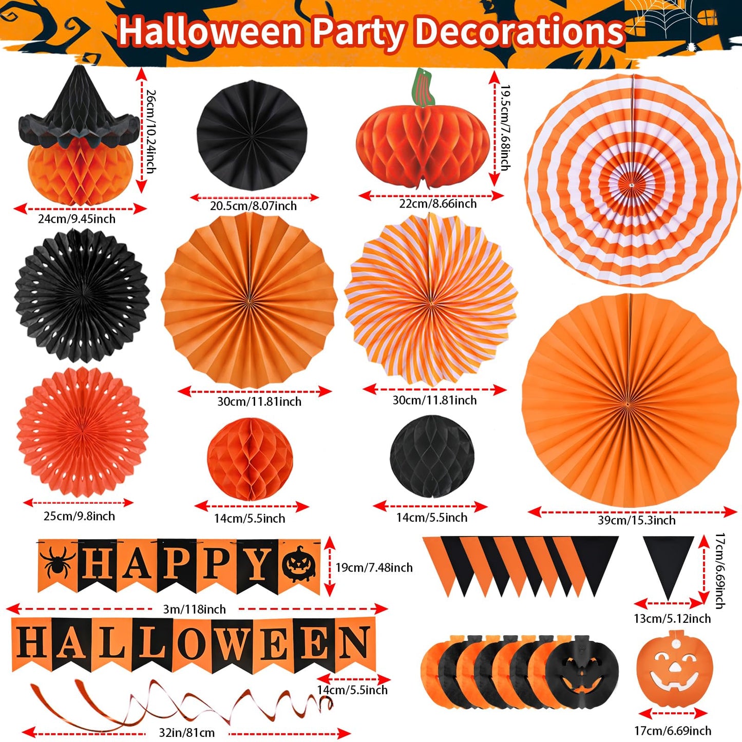 Ahfulife Halloween Party Decorations Supplies Set, Reusable Halloween Decoration Kit Indoor - Happy Halloween Sign Banner For Ho