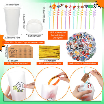 Weysat 184 Pcs Sport Party Favors, Sport Party Goodie Bag Fillers Cup Straw Sports Stress Ball Keychain Sticker Wristband Whistl