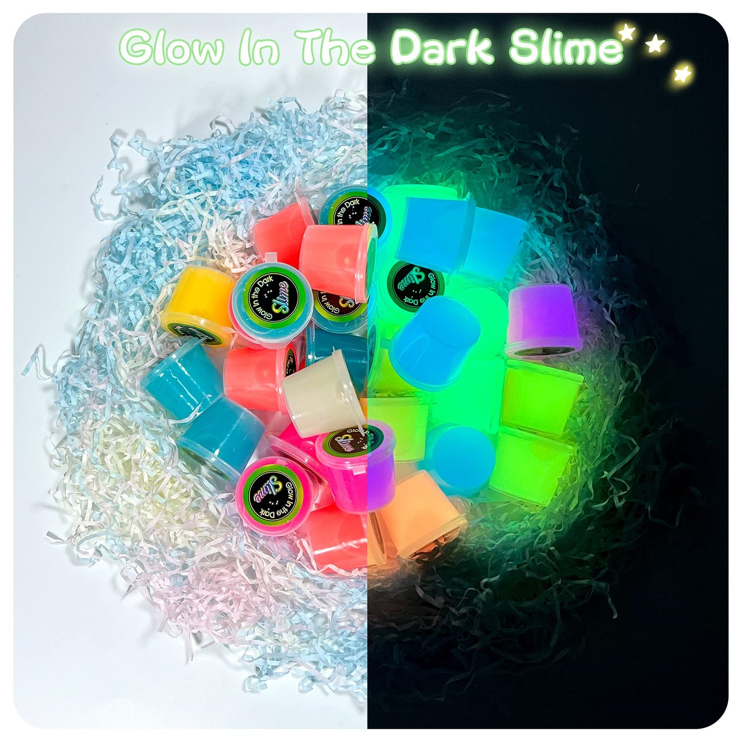 30 Pack Glow In The Dark Slime Kit, Mini Slime Party Favors, Crystal Galaxy Slime With With Multi Colors - Blue, Pink, Yellow, O