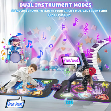 Dance Mat, 2024 Light Up 2-Player Opposing Dance Pad With Single & Double Player Modes, 12-Button Dancing Toys Music Games With