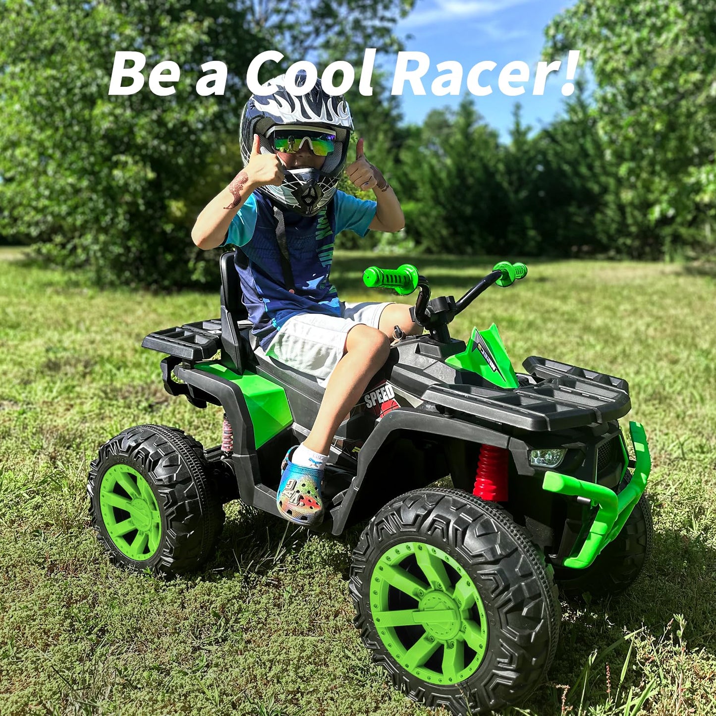 Hikiddo Kids Atv 4 Wheeler, 24V 4Wd Electric Atv Ride On Toy For Big Kid W/ 2-Seater, 4X200W Motor, 5.6Mph Max Speed - Blue