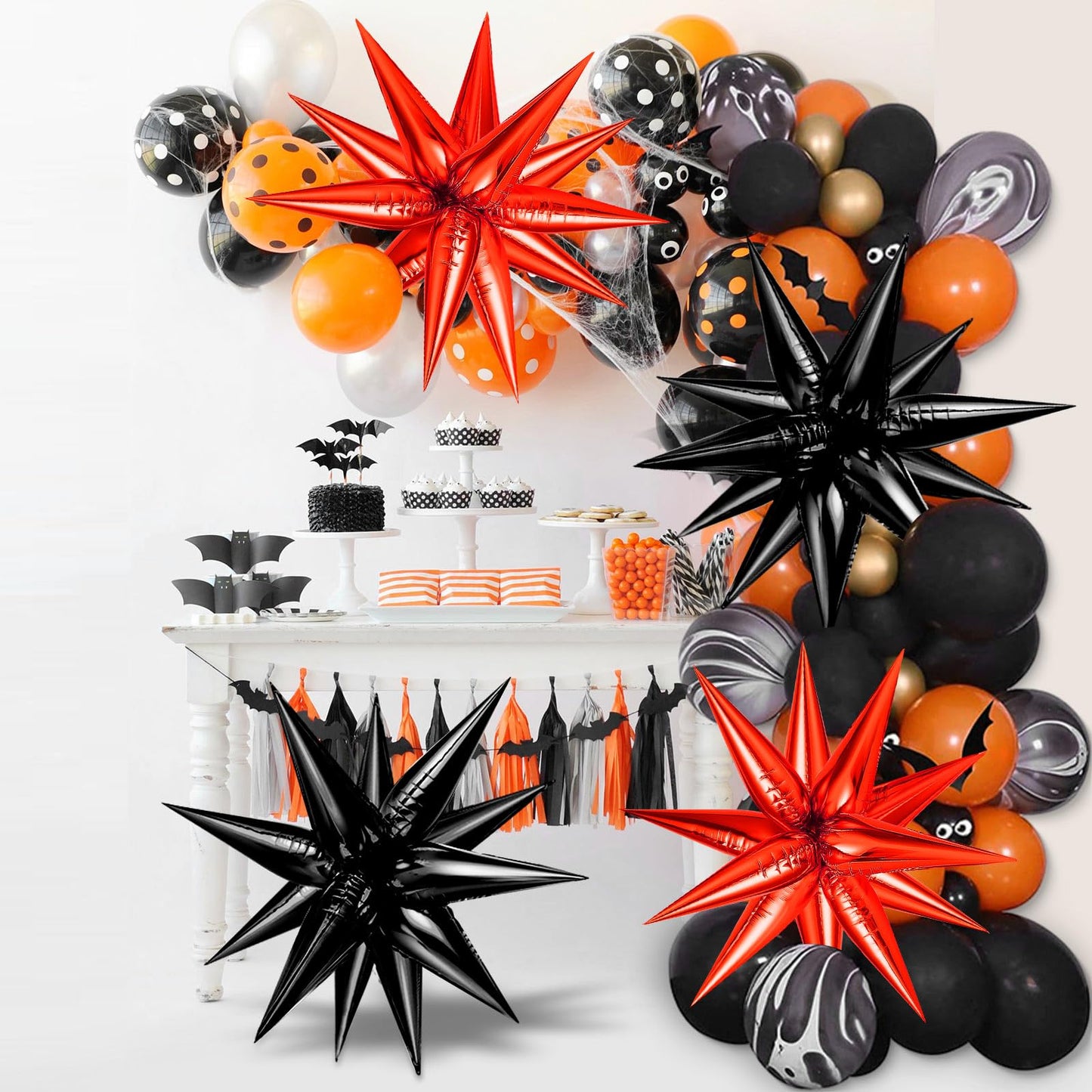 GCTWFYK 72 PCS Black Red Star Balloons, 26 Inch Metallic Foil Spike Balloons for Birthday, Halloween, Graduation, and Anniversary Decor
