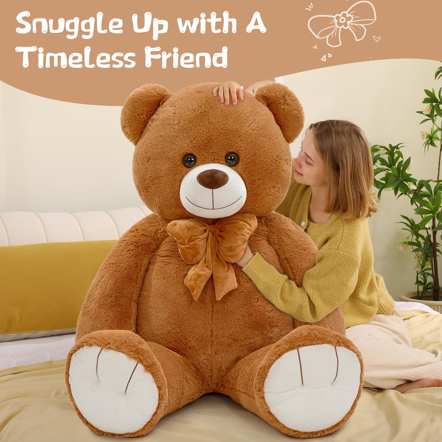 Tezituor Large Teddy Bear 5 Feet  Soft 59 Jumbo Bear Stuffed Animal Life Size Plush Bear Toy Valentine's Christmas Birthday Gift for Girlfriend Kids Dark Brown