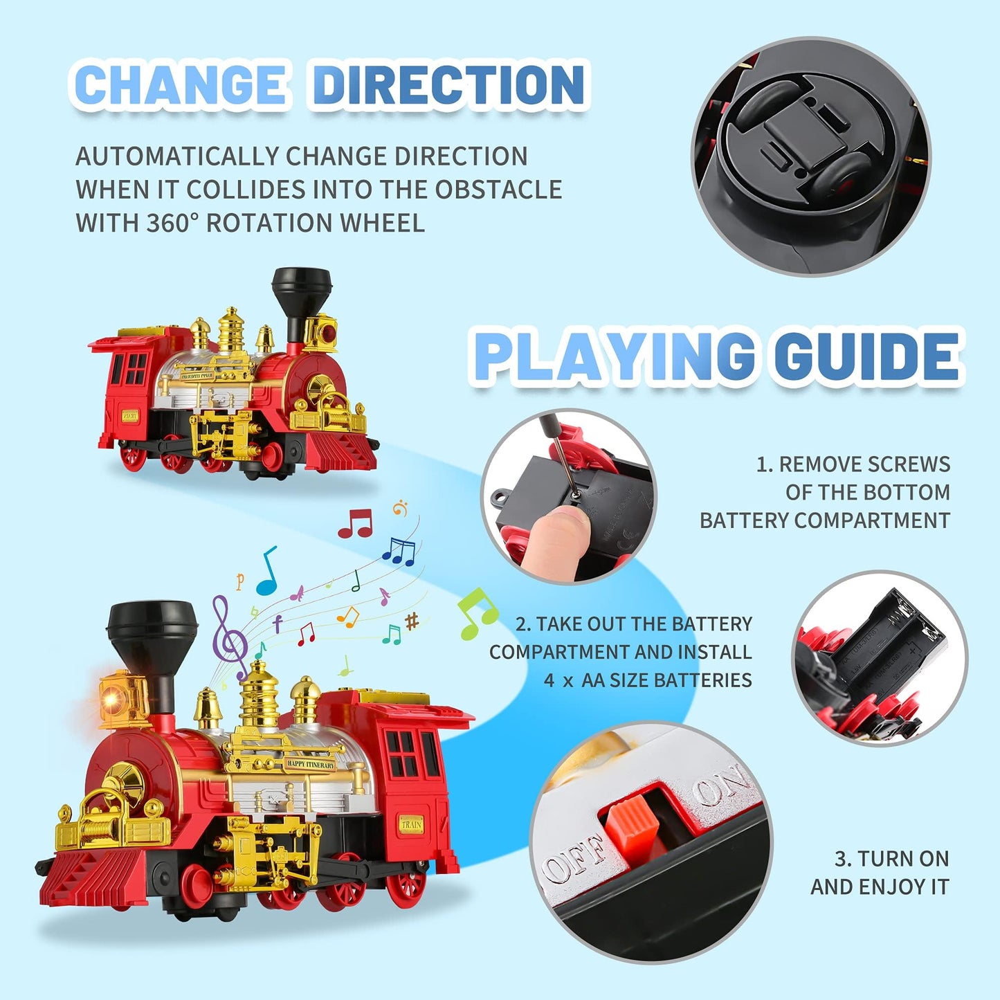 Ifanface Train Toy For Toddlers 3-5, Bump & Go Trucks Locomotive Electric Steam Engine With Smoke, Light & Sound, Toddler Toy Trucks For Boys Ideal Gift For Ages 3 And Up Children Kids Girls
