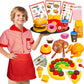 Restaurant Server Play Toys Set for Boys Girls Age 3-8, Role Play Set with Unisex Server Dress-Up Costume, Play Food, Play Money