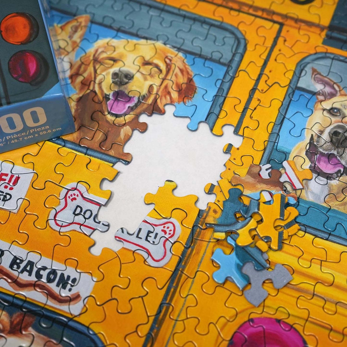 Springbok Happy Bus 500 Piece Jigsaw Puzzle For Adults And Kids - Dog Lovers Will Enjoy This Illustration By Artist Carol Luz Of Lots Of Happy Dogs On The Schoolbus.