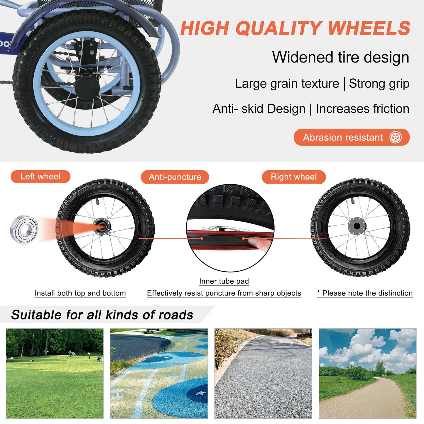 12 inch Trike,Kids Tricycle,Kids Trike,for Ages 3+ Beginner Riders, with Front Rear Basket and Passenger Seat, for Shopping Picn