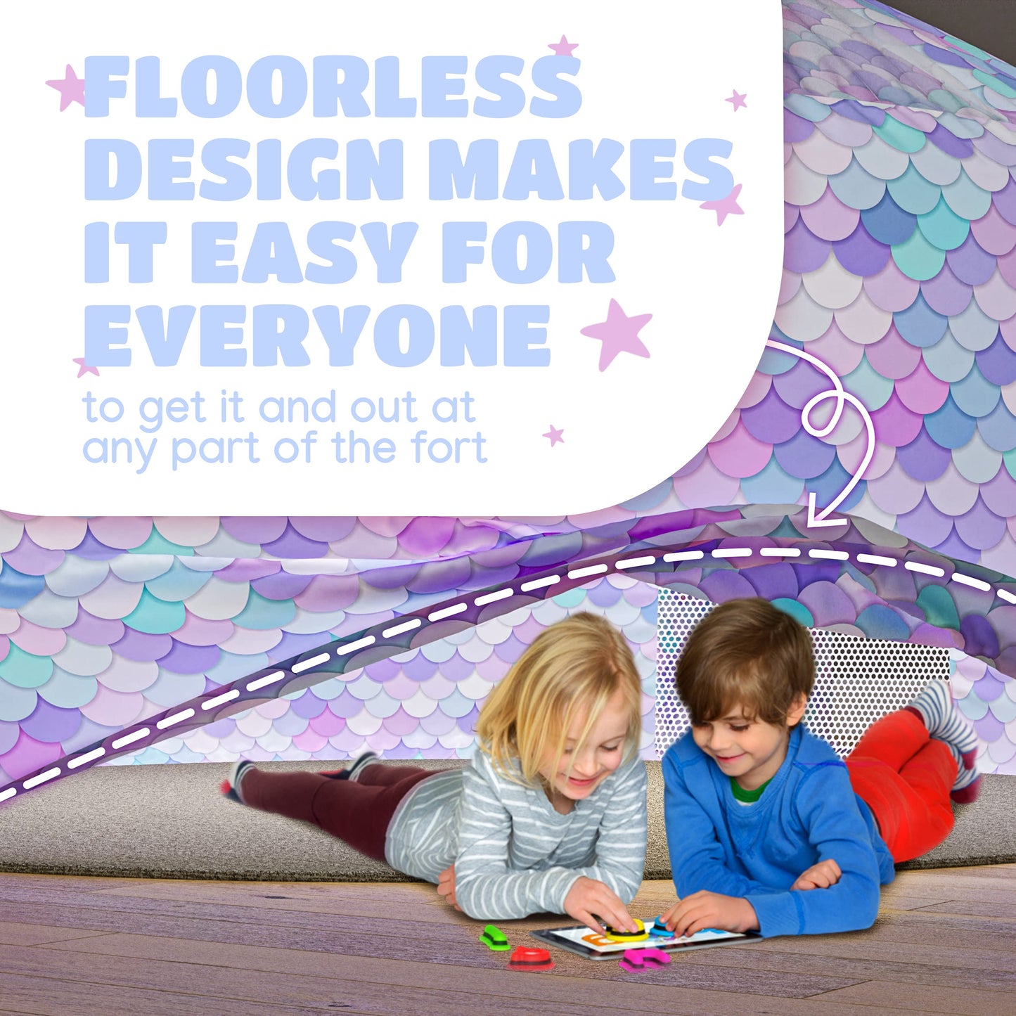 Skywin Air Tent Fort Mermaid Playhouse for Kids - Inflatable Kids Fort Sets Up and Stores Away in Seconds, 77 x 50 Inches (Fan N