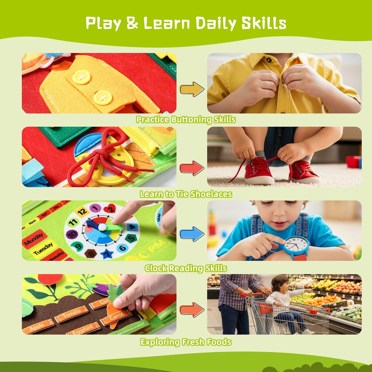 POIKSHARK Busy Board Montessori Toys for Toddler, Car Travel Activities Toys for Fine Motor Skills Development, Educational Pres