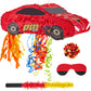 4 Pcs 15.7 Inch Race Car Piñata With Pull Strings, 3D Car Piñata With Blindfold Bat Confetti Double Sided, Race Cars Photo Booth Props For Boy Race Car Theme Birthday Baby Shower Party Supplies