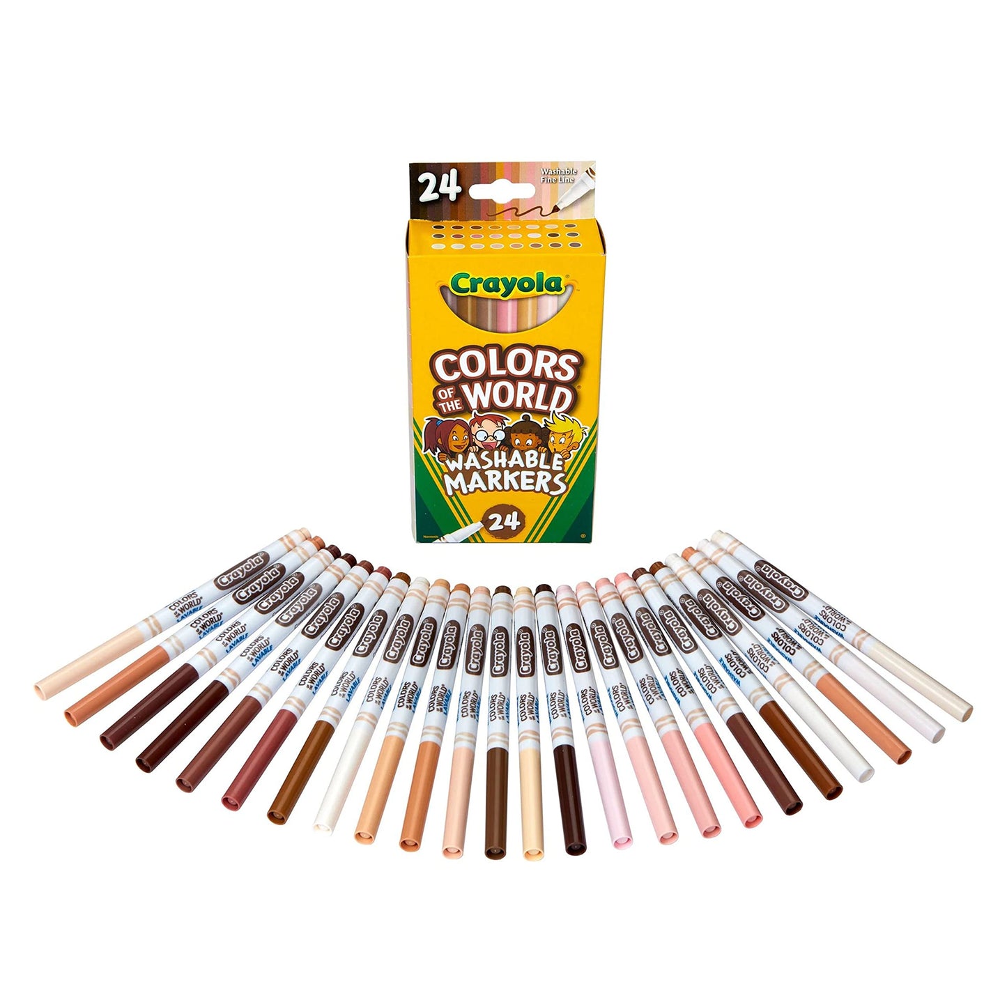 Crayola Colors of the World Markers, Washable Skin Tone Fine Line Markers, 24 Count, Multi Color, Ages 3+