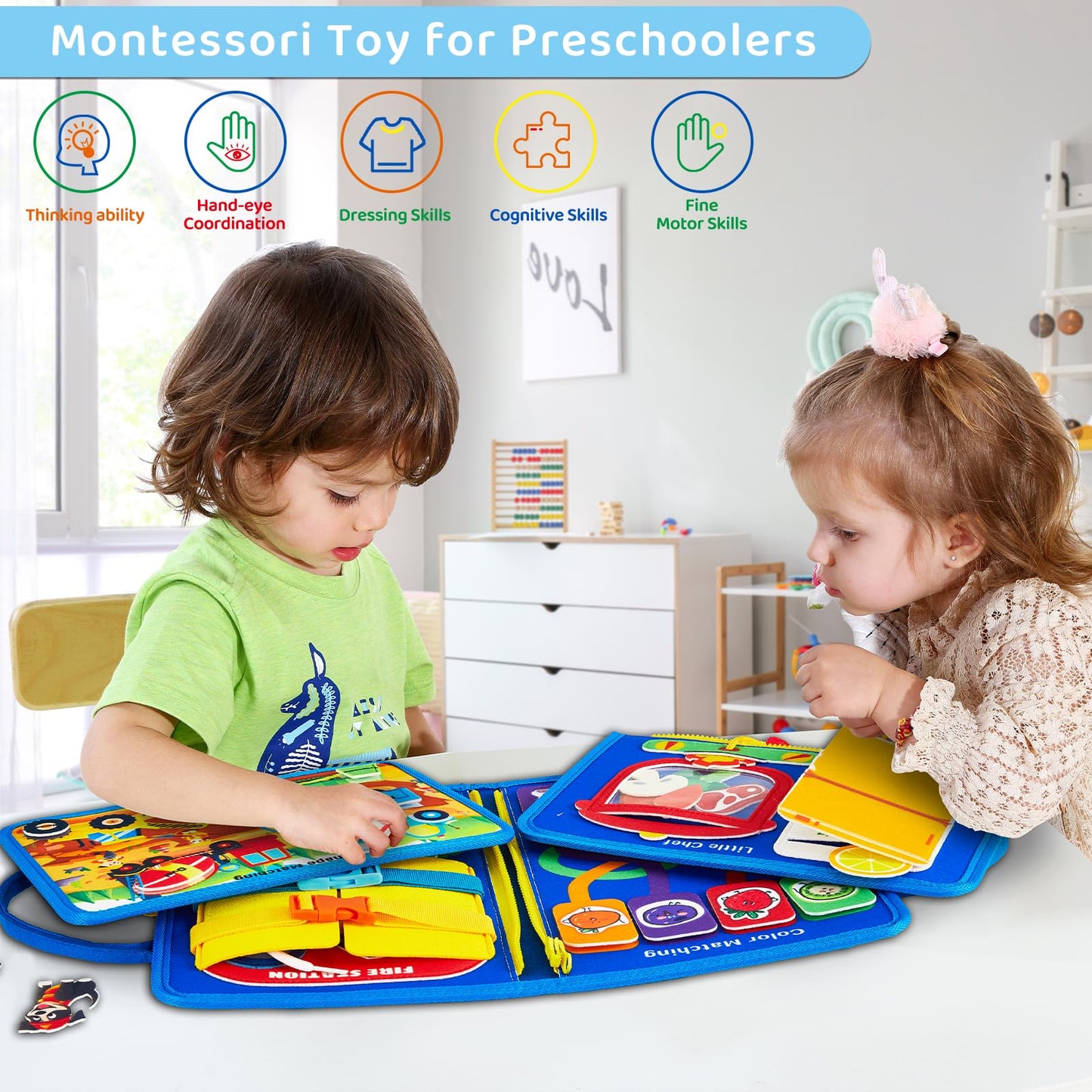 Kickduck Busy Board Montessori Toys For 3 4 Year Old, Educational Activity Sensory Preschool Learning Toys For Toddlers, Travel