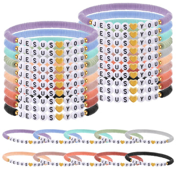 Landical 30 Pcs Jesus Loves You Bracelets Bulk Friendship Bracelets Clay Bead Christian Bracelets for Valentine Kids Religious J