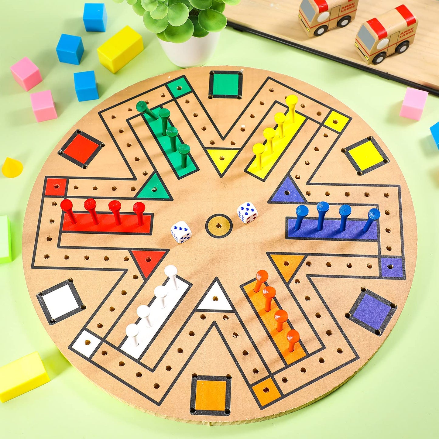 Kathfly Fast Track Board Game Wooden 3-6 Players Board Game Set With 24 Board Game Pieces And 2 Dice, Fast Track Game Night For Adult Teens Family Game, 6 Colors (14.2 Inch)