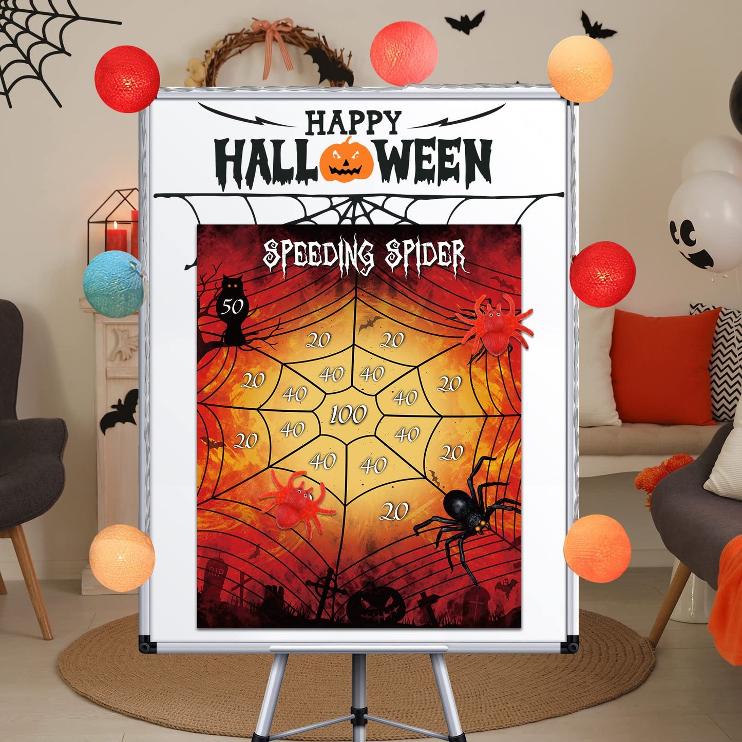 Miahart Halloween Party Games Throw The Spider On The Web With Xl Halloween Poster And 2 Sticky Spiders Family Game
