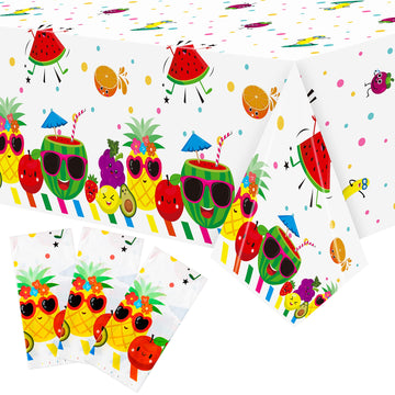 Bkeecten 3 Packs Fruit Theme Table Cover Decorations Watermelon Pineapple Disposable Plastic Tablecloths For Kids Birthday Baby