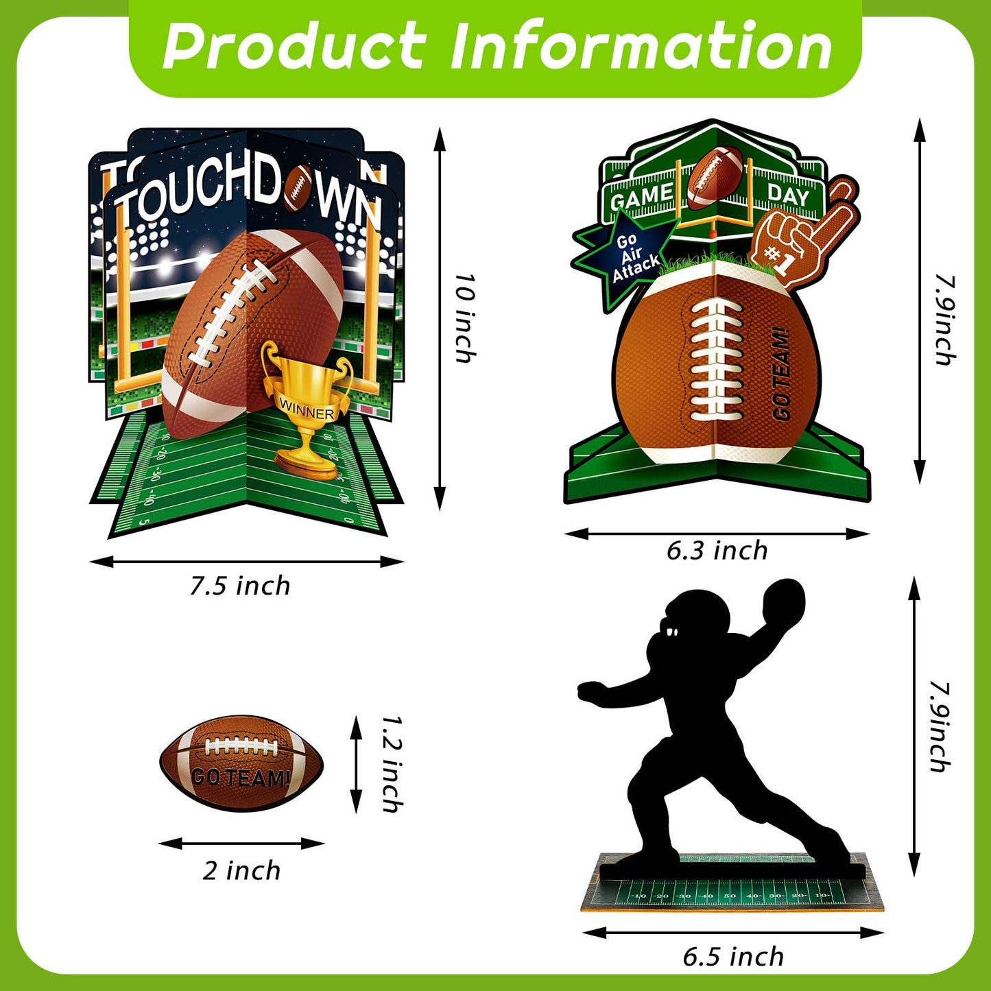 25 Pcs 3D Football Party Decorations Football Table Centerpieces Double-Sided Football Player Silhouette Centerpieces For Sports Game Day Party Tailgate Party Football Birthday Party Supplies