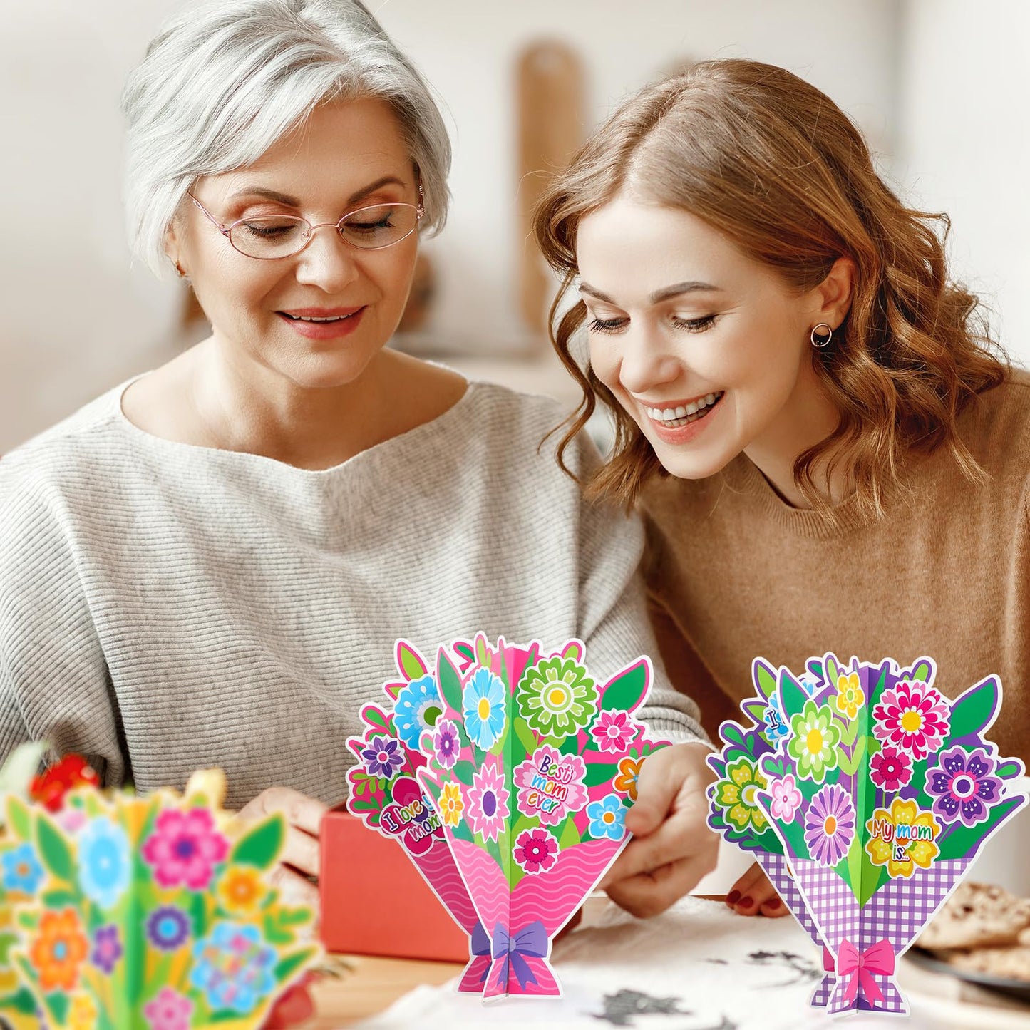 Fullhawl 24 Sets Mothers Day DIY Craft Kits Make Your Own 3D Flower Bouquet Best Mom Flowers Stickers for Happy Mothers Day Bi