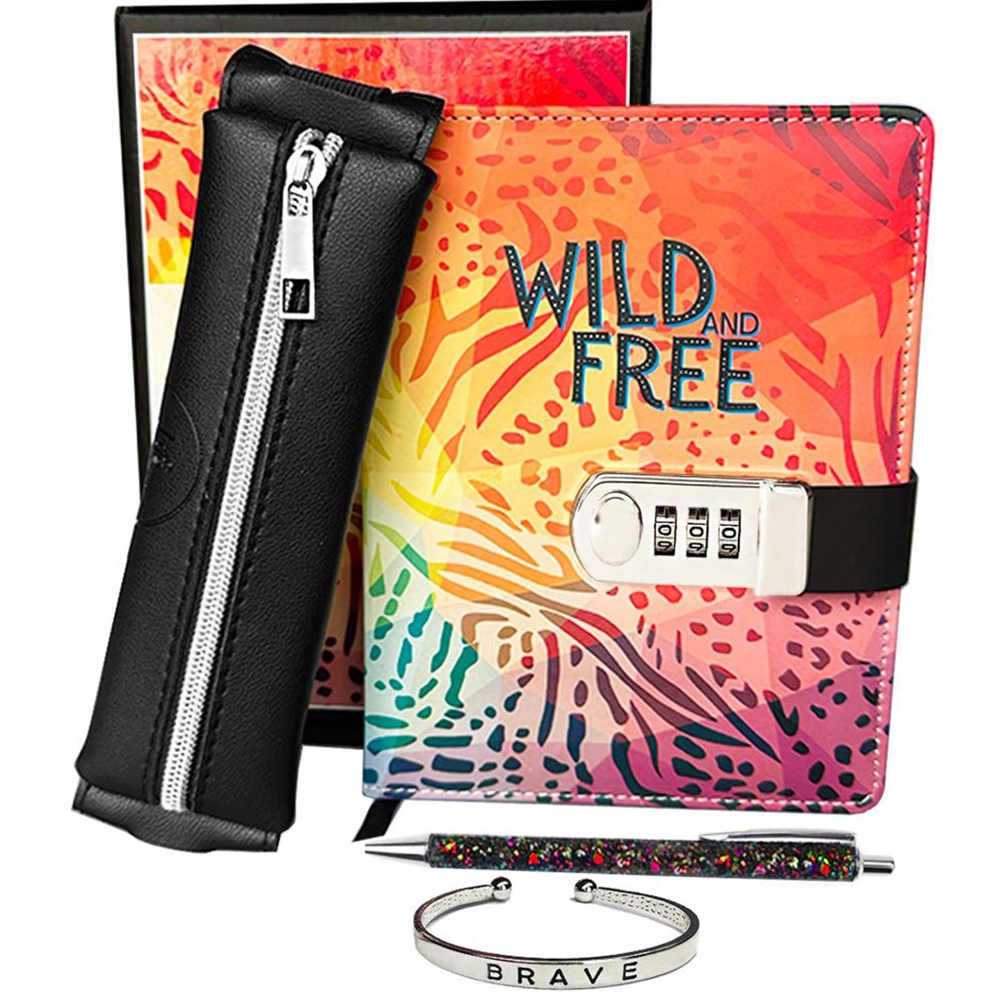 Life Is A Doodle Diary For Girls And Journal For Teens - Diary With Lock Gift Set Includes: Locking Notebook Journal, Traveling Pencil Pouch, Silver Brave Cuff, Writing Pen, And Sleek Gift Box