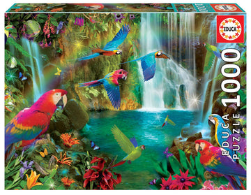 Educa - Tropical Parrots - 1000 Piece Jigsaw Puzzle - Puzzle Glue Included - Completed Image Measures 26.8'' X 18.9'' - Ages 14+