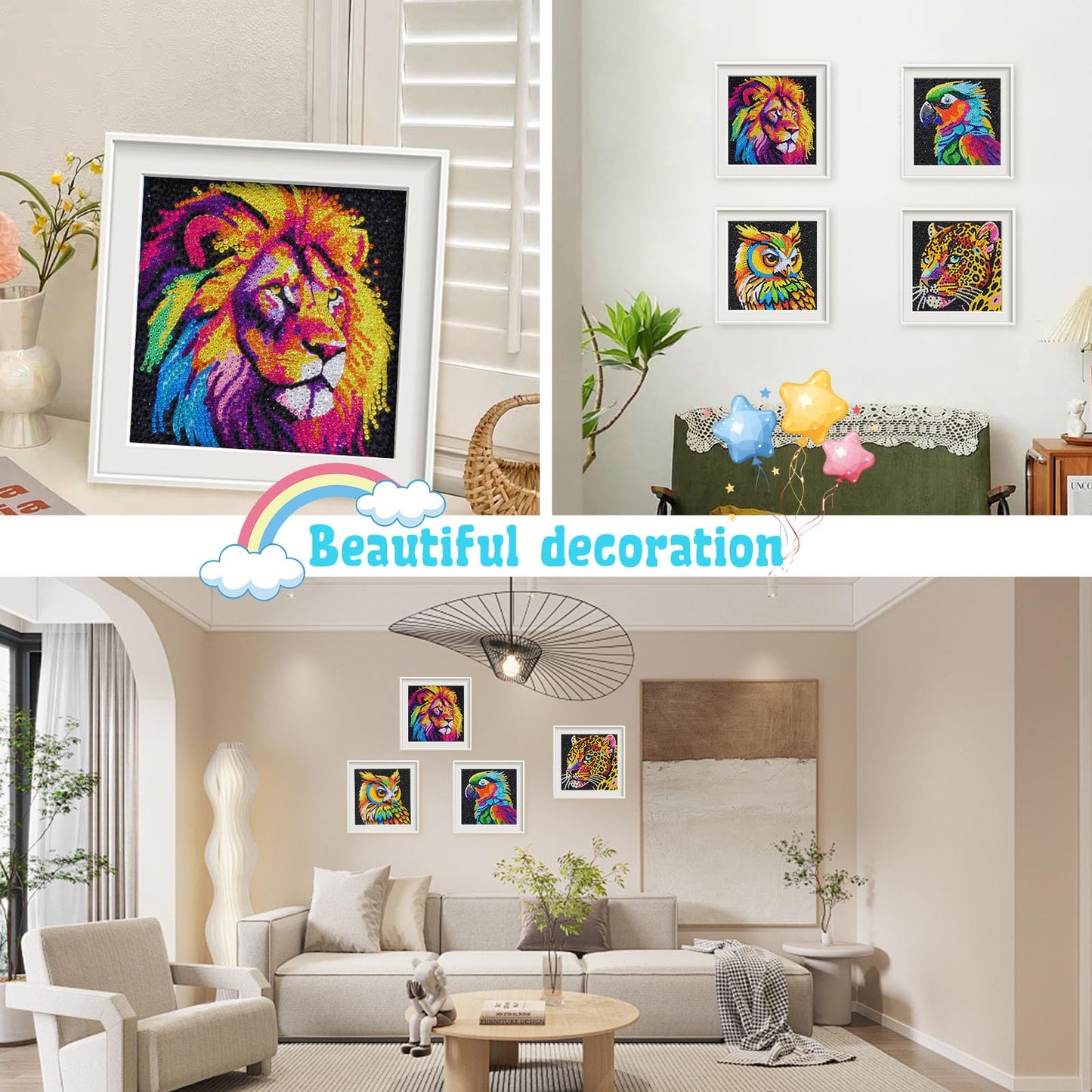 UiSdfuy Diamond Art Kit for Kids, Ages 8-12, 6-Pack Tiger 6 x 6 Gem Art Painting