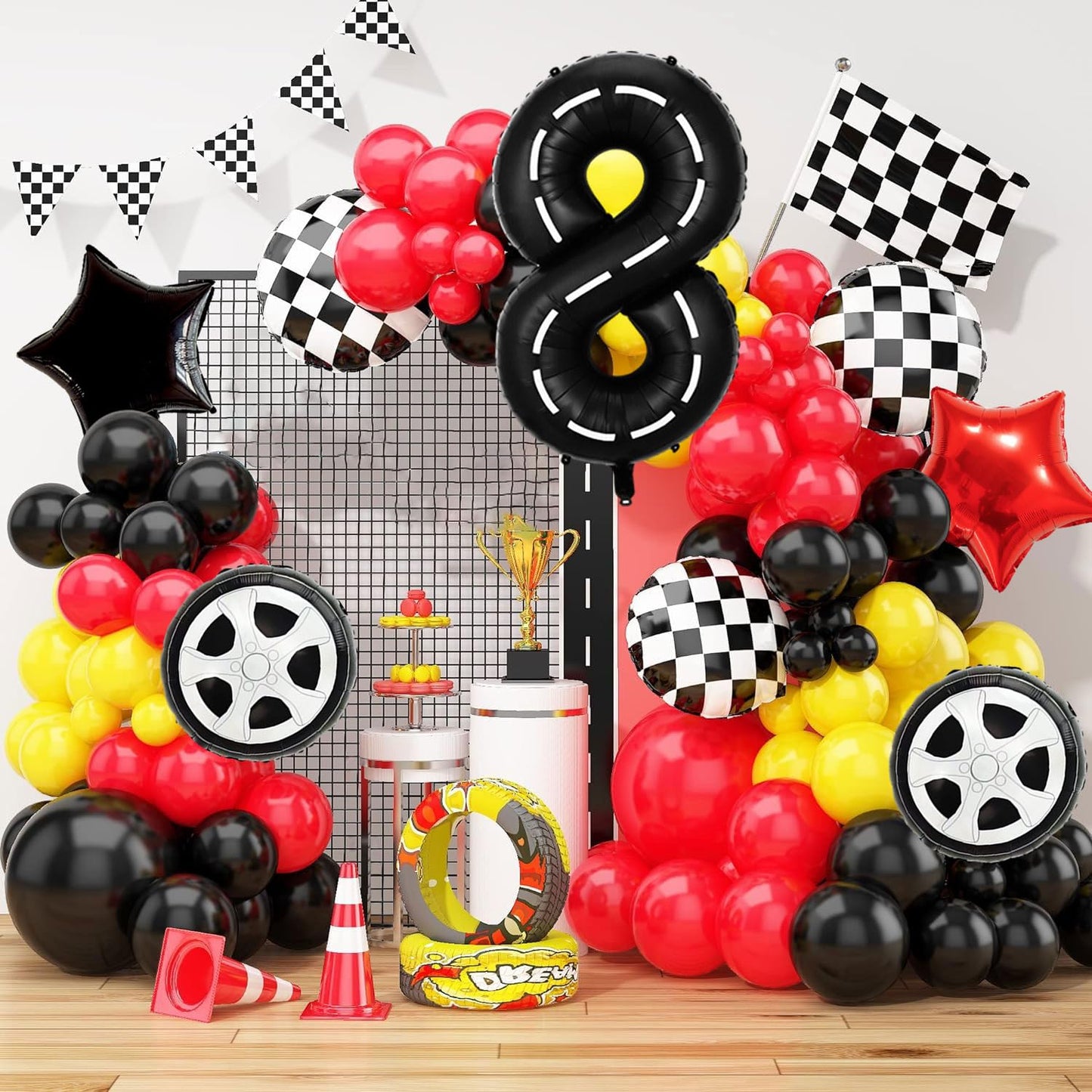 Race Car Birthday Balloons Decorations, 40 Inch Racetrack Black Number 8 Balloon, Large Mylar Black 8 Balloon For 8St Birthday R