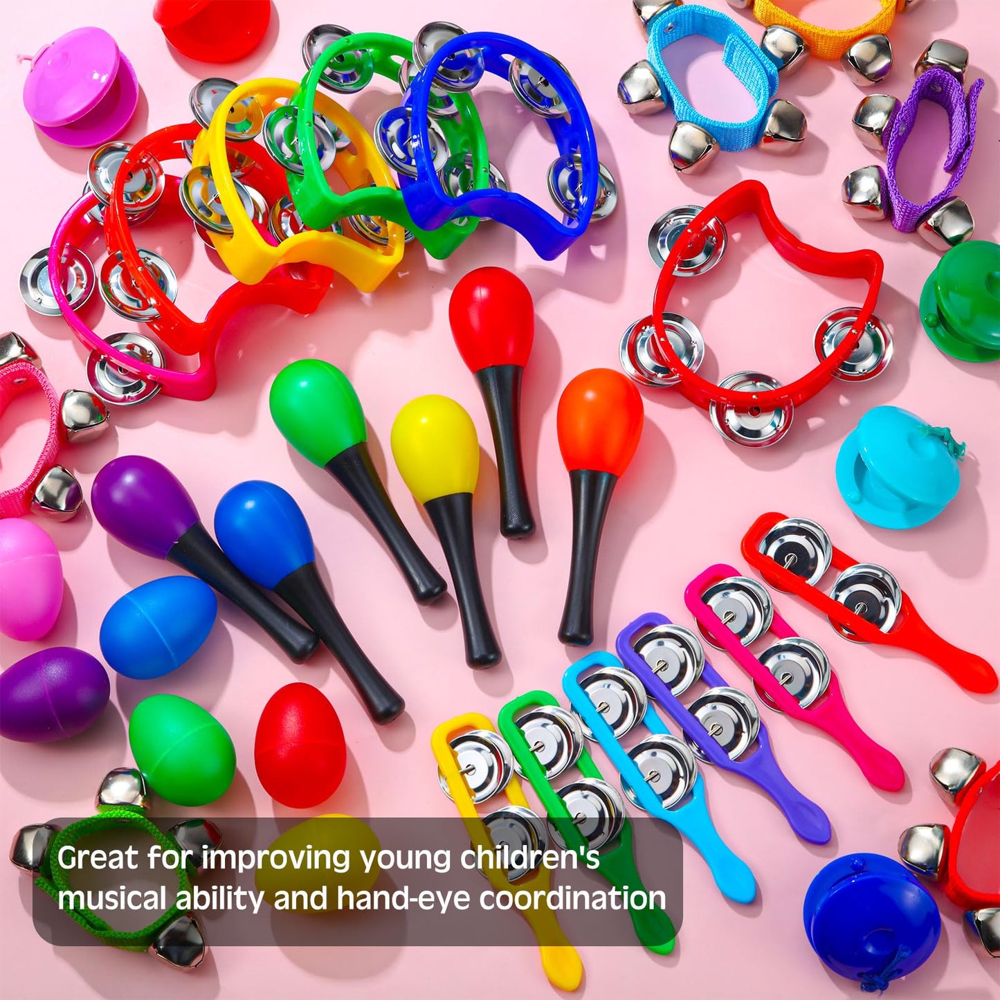 Silipull 72 Pcs Shaker Musical Instruments For Kids, Egg Shaker, Wrist Hand Band Bells, Maracas Shakers, Percussion Tambourine,