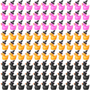 Simgoing 100 Pcs Mini Resin Duck With Hat Halloween Tiny Duck Figurines Resin Ducks Bulk Multicolor Mini Ducks Miniature For Gar