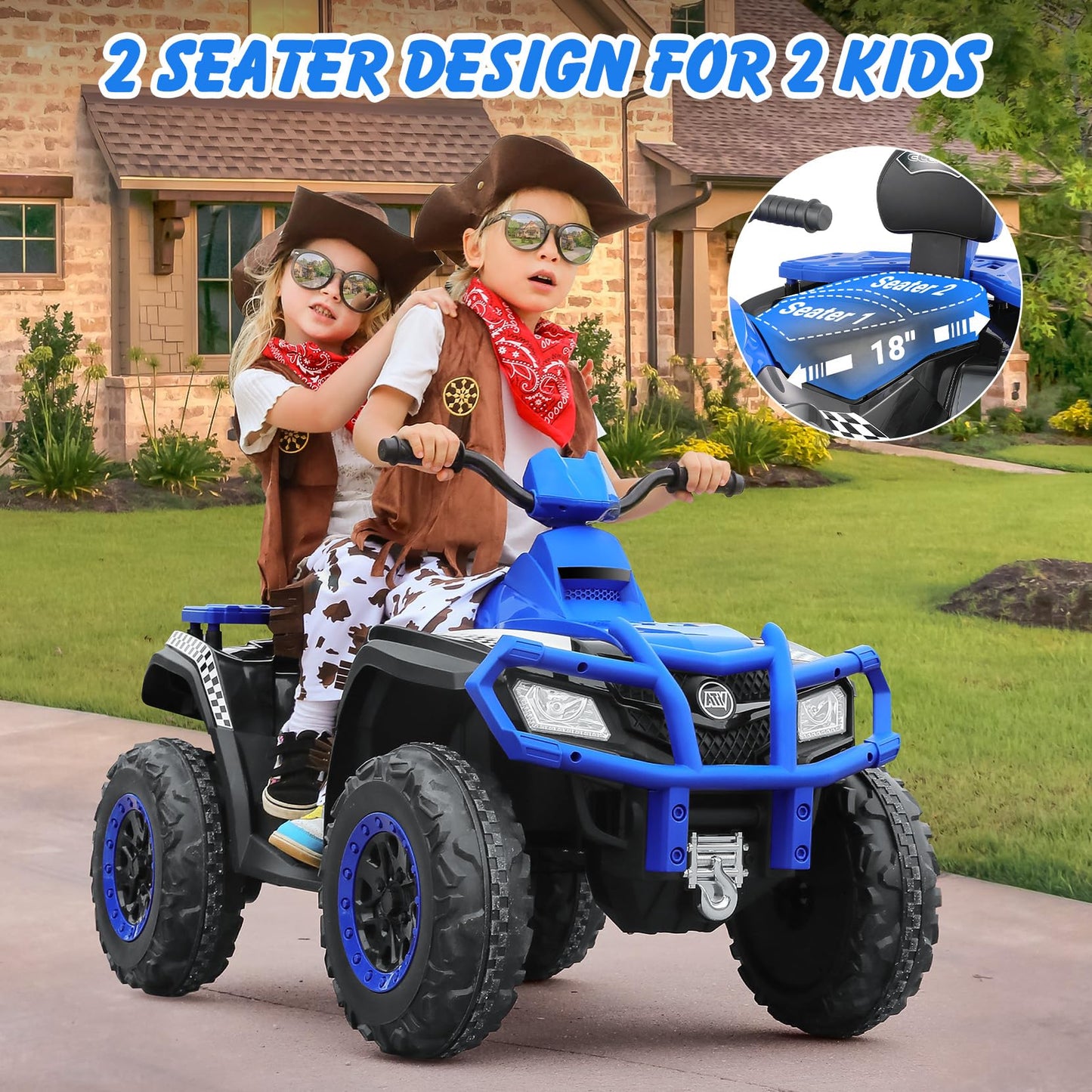 ELEMARA 24V 2 Seater Ride on ATV for Big Kids,4x4 Kids ATV 4 Wheeler Ride on Toy with 400W Powerful Motors, 5mph Max Speed,Kid F