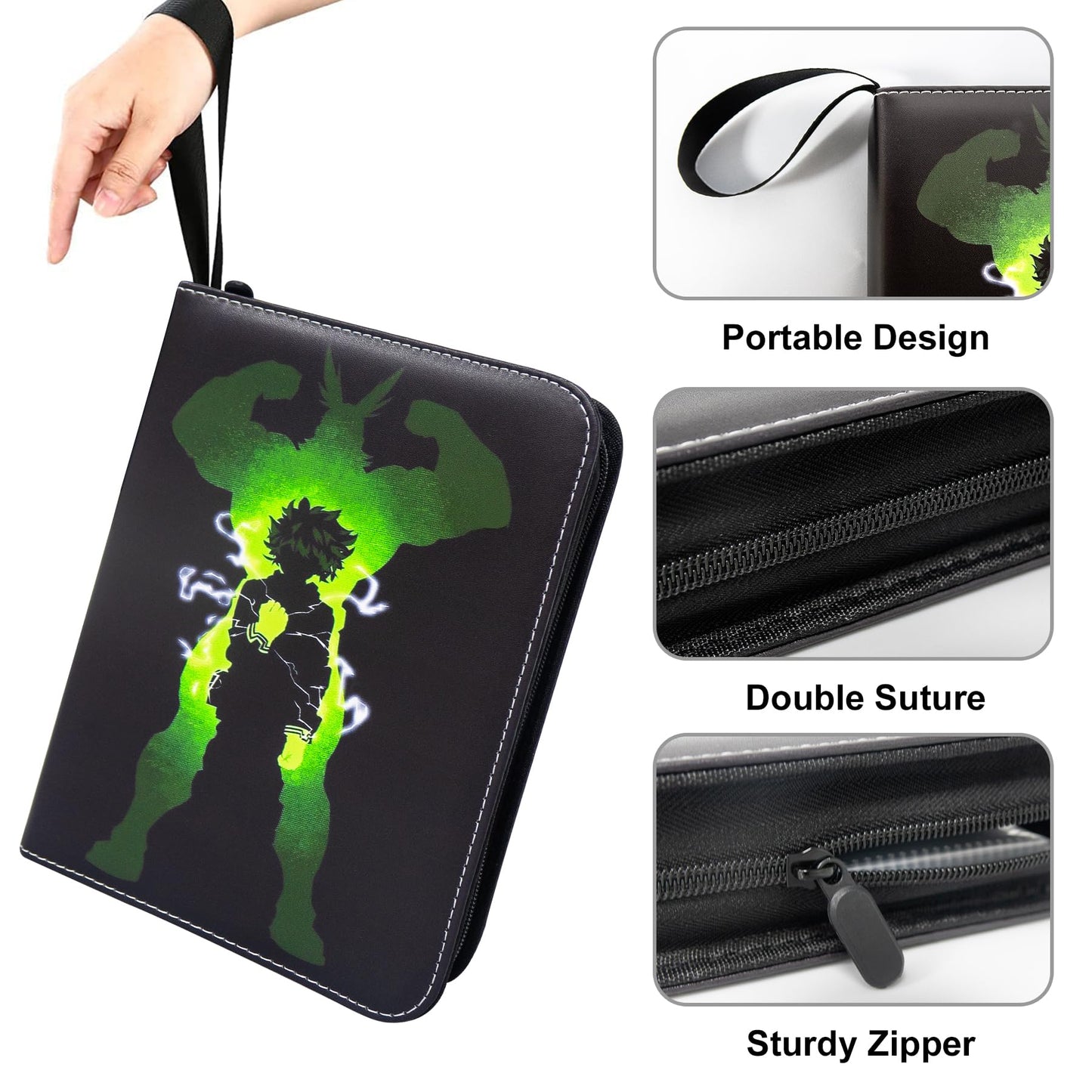 Trading Card Binder for Anime Cards 4 Pocket with 60 Sleeves up to 480 Cards Waterproof Card Storage Bag with Removable Sleeves for Anime and TCG Cards