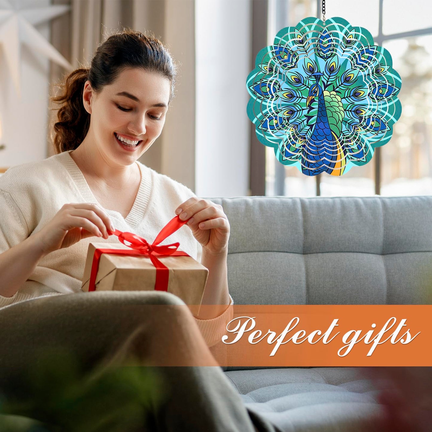 Peacock Metal Wind Spinners - Gifts For Women Mom Grandma Wife, Hanging Wind Spinner For Outdoor & Indoor Decorations, 12 Inch W