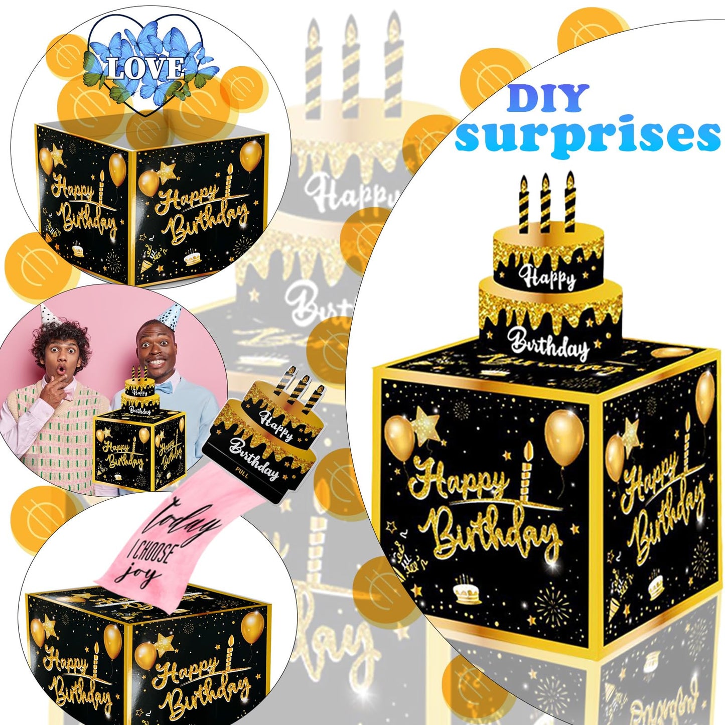 Birthday Money Box For Cash Gift Pull, Surprise Money Roll Gift Box With Pull Out Card And 30 Transparent Bags Diy Set, Funny Wa