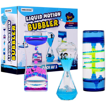 Xinbaohong Liquid Motion Bubbler For Kids And Adults 3-Pack Hourglass Liquid Bubbler Timer For Sensory Play Fidget Toy Stress Management Desk Decor
