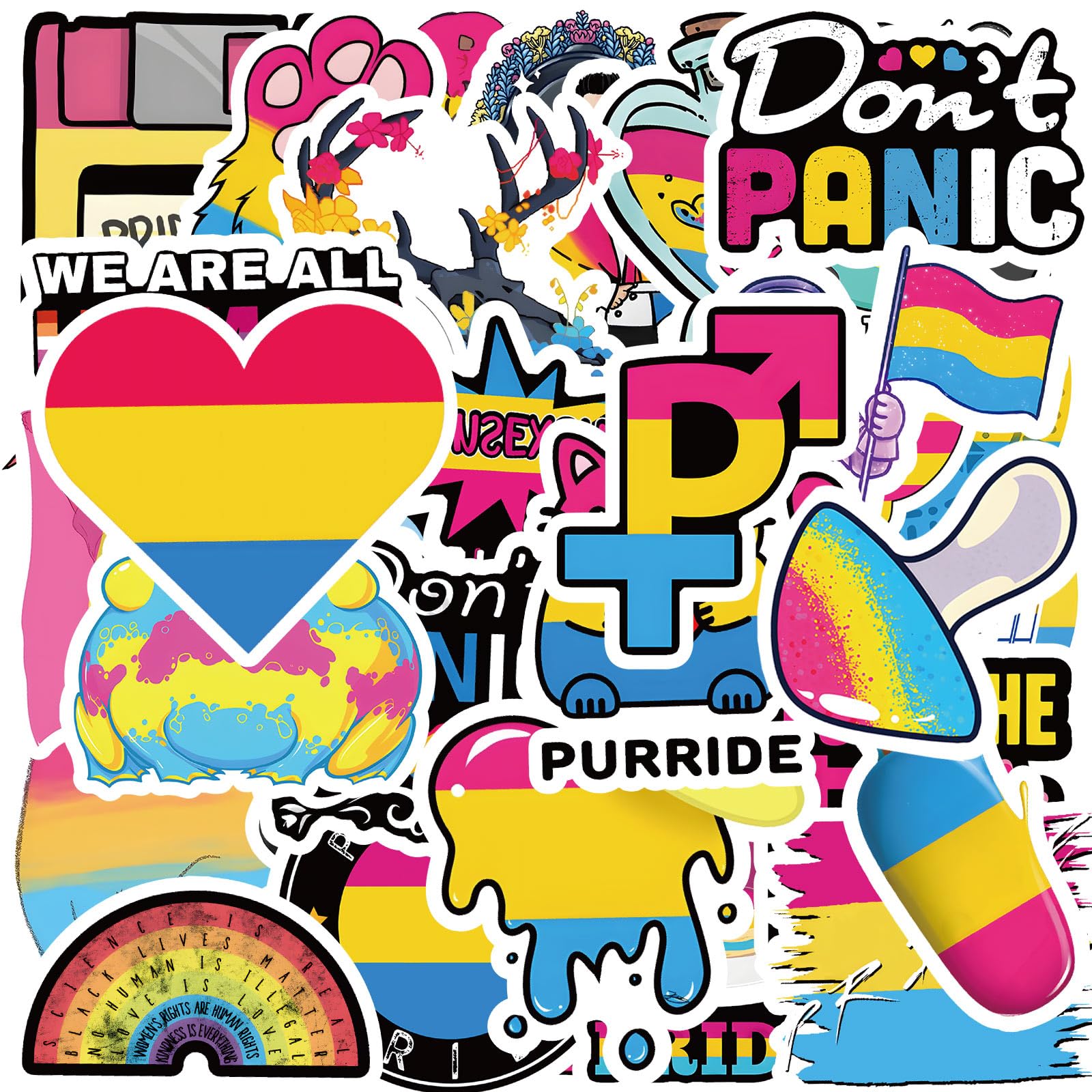 Meplum Pansexual Pride Stickers, 60 Pcs Pan Pride Stickers Bulk For Pansexual Pride Stuff, Waterproof Vinyl Lgbtq Pan Pride Stic