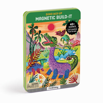 Mudpuppy Dino Mix-Up - Magnetic Build-It Travel Friendly Game with Illustrated Prehistoric Background Scenes Including 2 Dino Ch